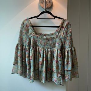 Free People Ruffled Floral Blouse